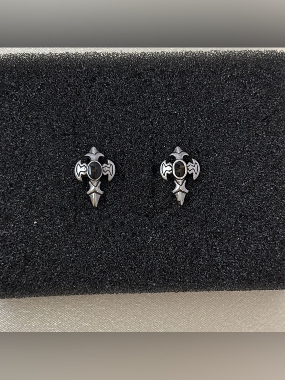 Sterling Silver Black Onyx Cross Stud Earrings